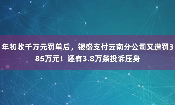 年初收千万元罚单后，银盛支付云南分公司又遭罚385万元！还有3.8万条投诉压身