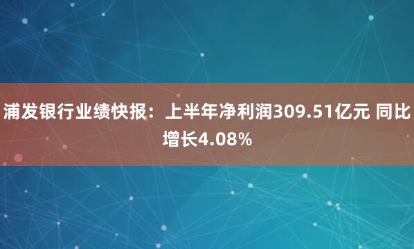 浦发银行业绩快报：上半年净利润309.51亿元 同比增长4.08%