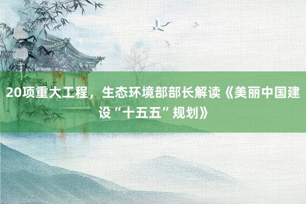 20项重大工程，生态环境部部长解读《美丽中国建设“十五五”规划》