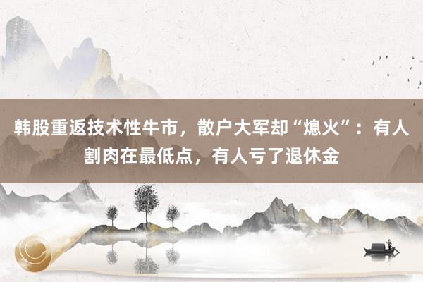 韩股重返技术性牛市，散户大军却“熄火”：有人割肉在最低点，有人亏了退休金