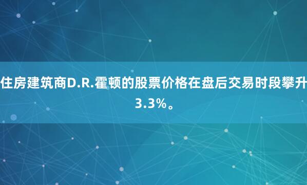 住房建筑商D.R.霍顿的股票价格在盘后交易时段攀升3.3%。