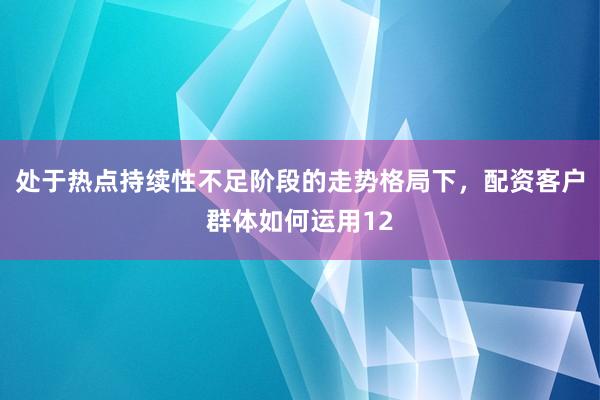 处于热点持续性不足阶段的走势格局下，配资客户群体如何运用12