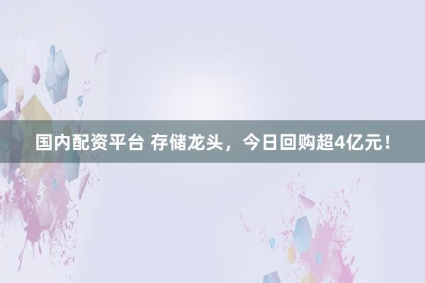 国内配资平台 存储龙头，今日回购超4亿元！