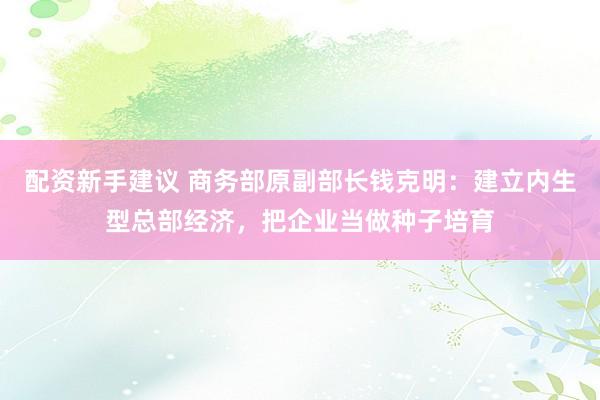 配资新手建议 商务部原副部长钱克明：建立内生型总部经济，把企业当做种子培育