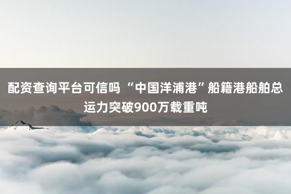 配资查询平台可信吗 “中国洋浦港”船籍港船舶总运力突破900万载重吨