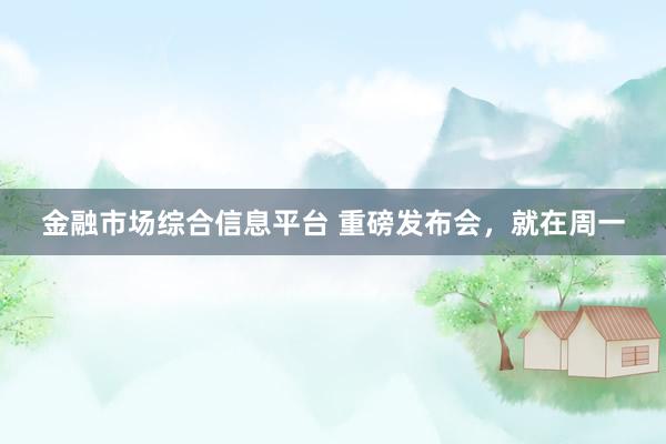 金融市场综合信息平台 重磅发布会，就在周一