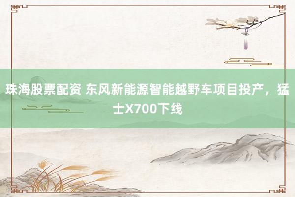 珠海股票配资 东风新能源智能越野车项目投产，猛士X700下线